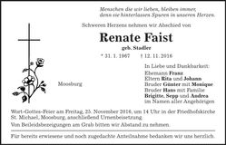 Traueranzeige Renate Faist