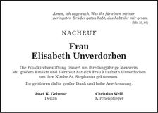 Traueranzeige Elisabeth Unverdorben