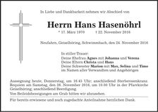 Traueranzeige Hans Hasenöhrl