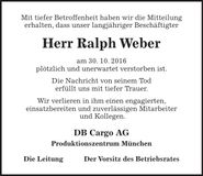 Traueranzeige Weber Ralph