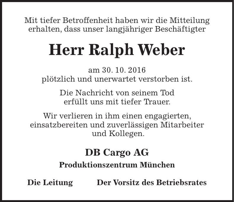 Traueranzeige Weber Ralph