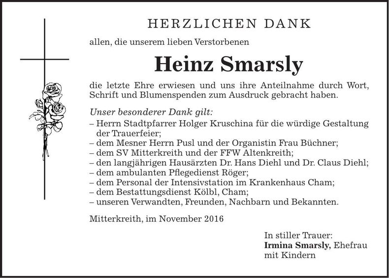 Traueranzeige Heinz Smarsly