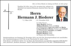 Traueranzeige Hermann Biederer