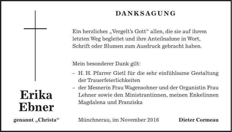 Traueranzeige Erika Ebner