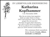 Traueranzeige Katharina Kopfhammer