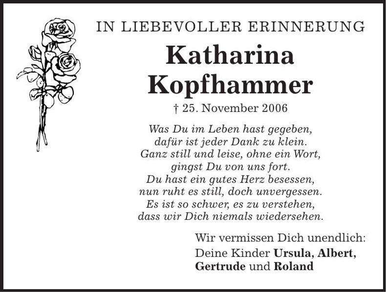 Traueranzeige Katharina Kopfhammer