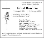 Traueranzeige Ernst Raschke