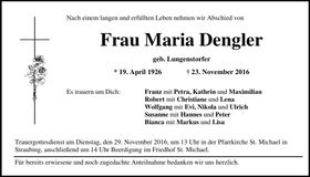 Traueranzeige Maria Dengler