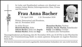Traueranzeige Anna Bacher