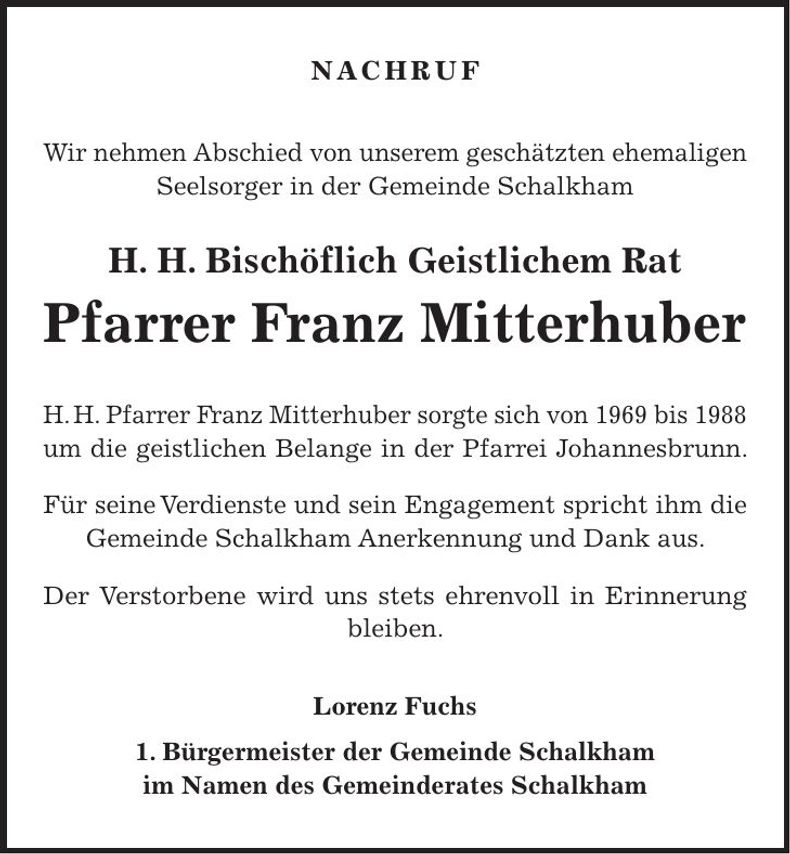 Traueranzeige Franz Mitterhuber