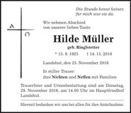 Traueranzeige Hilde Müller