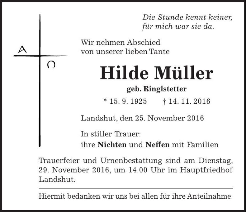 Traueranzeige Hilde Müller