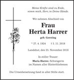 Traueranzeige Herta Harrer