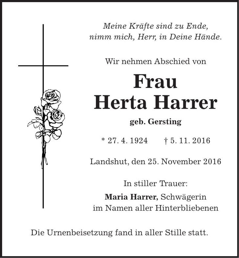 Traueranzeige Herta Harrer