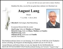 Traueranzeige August Lang