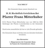 Traueranzeige Franz Mitterhuber