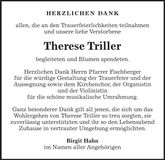 Traueranzeige Therese Triller