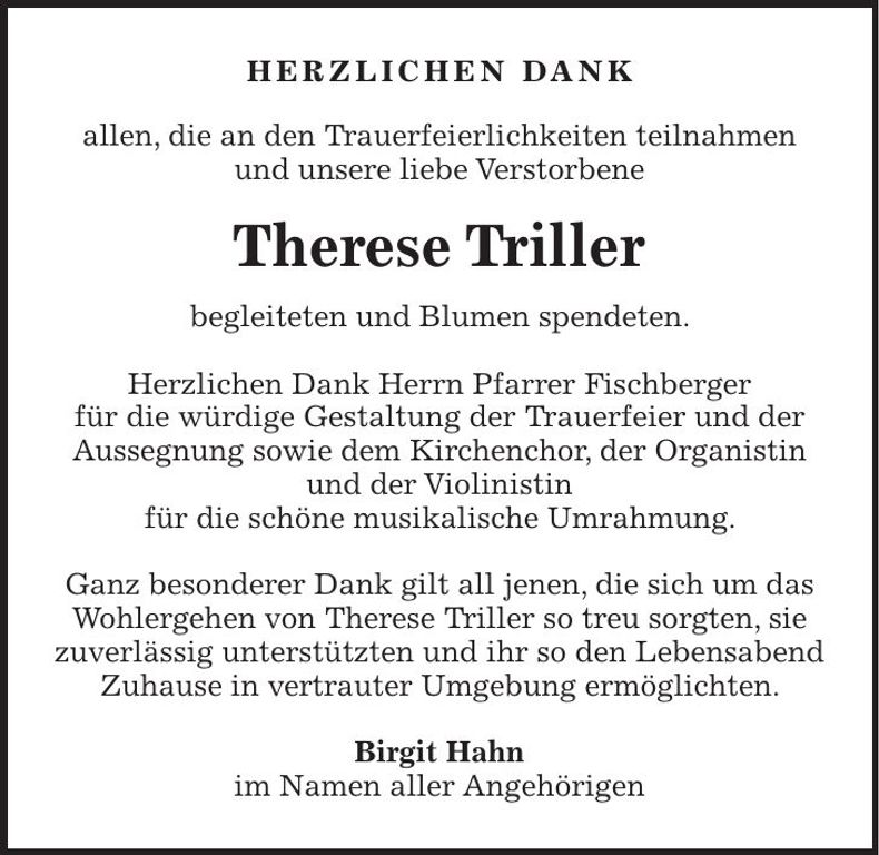 Traueranzeige Therese Triller