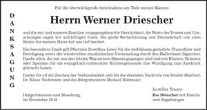 Traueranzeige Werner Driescher