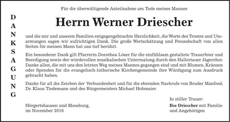 Traueranzeige Werner Driescher