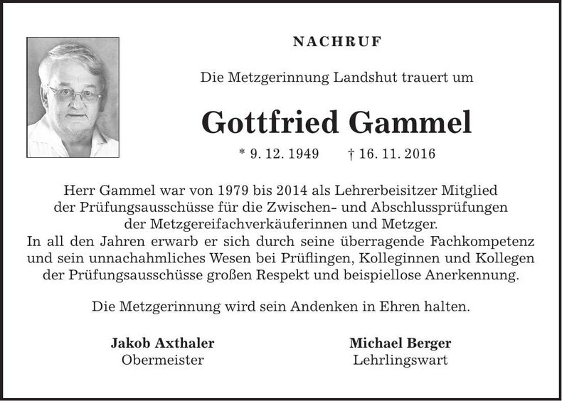 Traueranzeige Gottfried Gammel