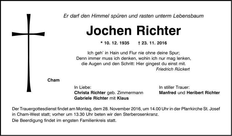 Traueranzeige Jochen Richter