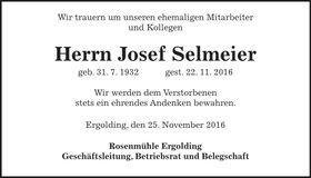 Traueranzeige Josef Selmeier