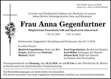 Traueranzeige Anna Gegenfurtner