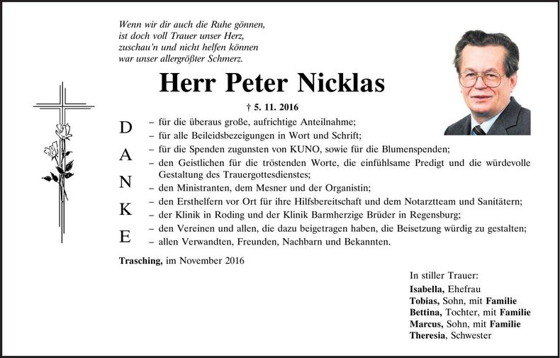 Traueranzeige Peter Nicklas