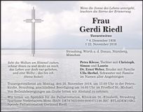 Traueranzeige Gerdi Riedl