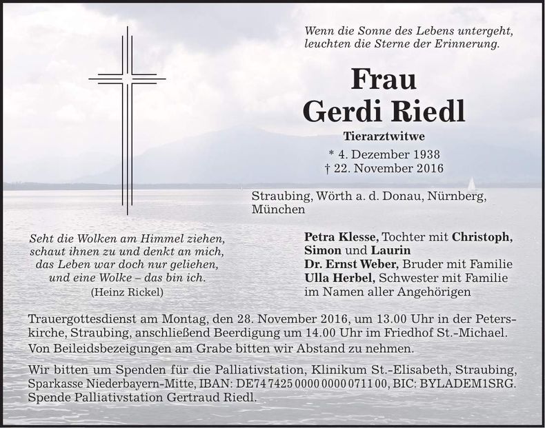 Traueranzeige Gerdi Riedl