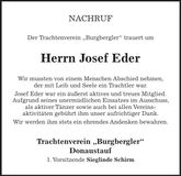 Traueranzeige Josef Eder