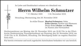 Traueranzeige Wilhelm Schmutzer