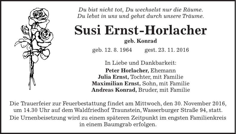 Traueranzeige Susi Ernst-Horlach