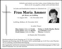 Traueranzeige Maria Ammer