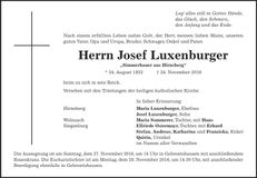 Traueranzeige Josef Luxenburger