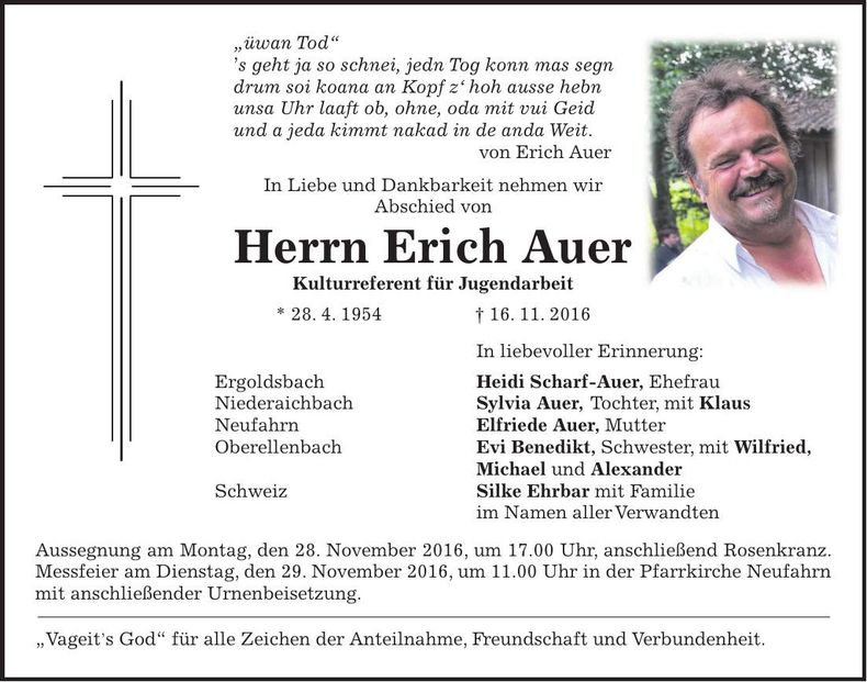 Traueranzeige Erich Auer