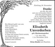 Traueranzeige Elisabeth Unverdorben