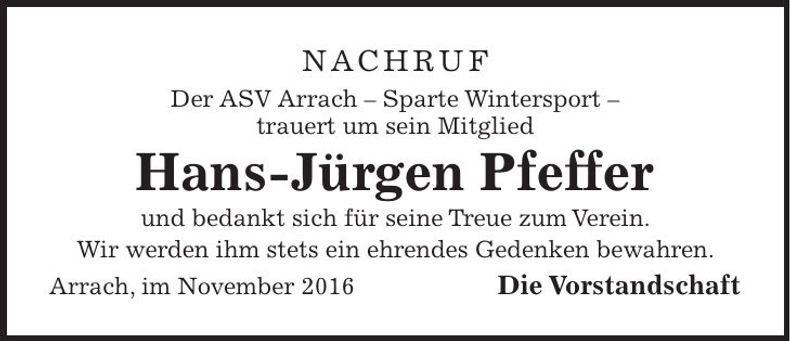 Traueranzeige Hans-Jürgen Pfeffer