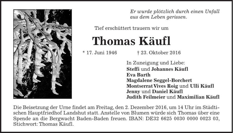 Traueranzeige Thomas Käufl