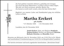 Traueranzeige Martha Erckert