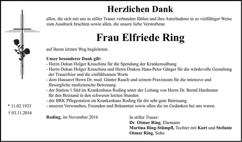 Traueranzeige Elfriede Ring