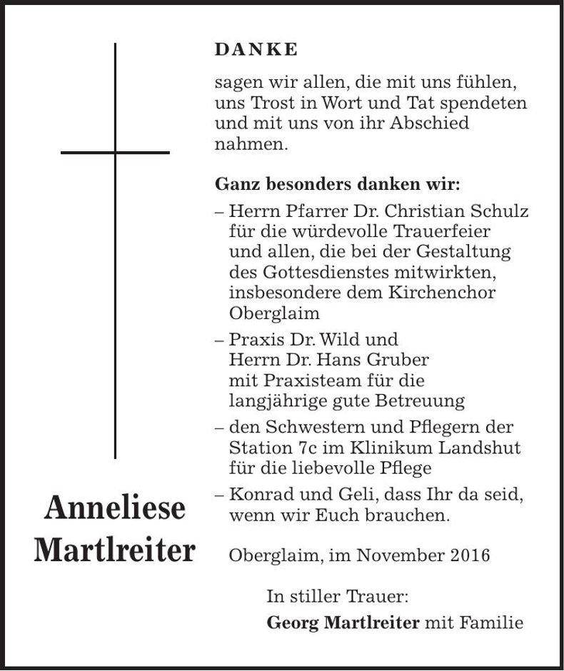 Traueranzeige Anneliese Martlreiter