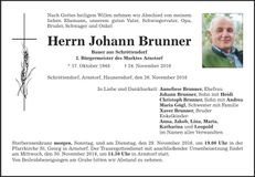 Traueranzeige Johann Brunner