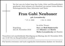 Traueranzeige Gabi Neubauer