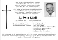 Traueranzeige Ludwig Liedl