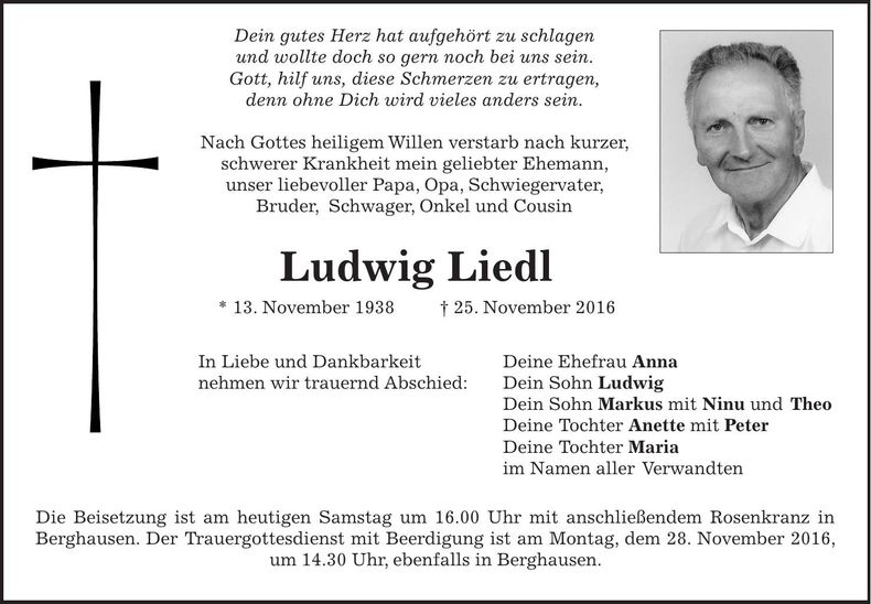 Traueranzeige Ludwig Liedl