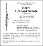 Traueranzeige Gerhard Schätz