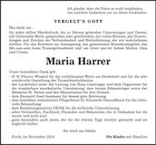 Traueranzeige Maria Harrer