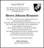 Traueranzeige Johann Brunner